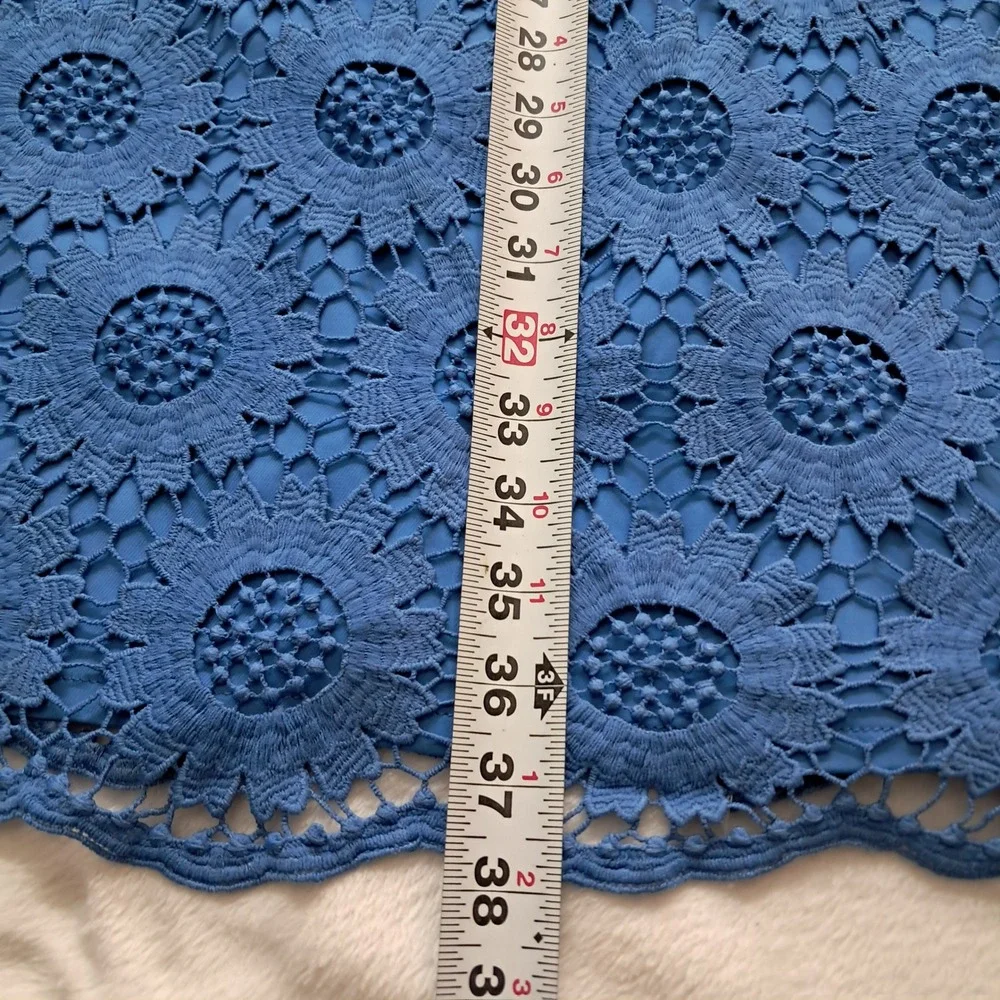 Talbots Dress Womens 12 Blue Floral Crochet Lace Short Sleeve Wedding Guest